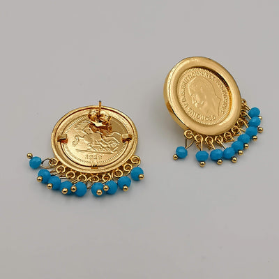 24K Gold Plated Coin Turquoise Stones Earrings - Offer Hunts