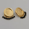 24K Gold Plated Coin Black Stones Earrings - Offer Hunts