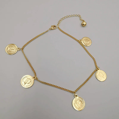 18K Yellow Gold Plated Coin Anklet - Offer Hunts