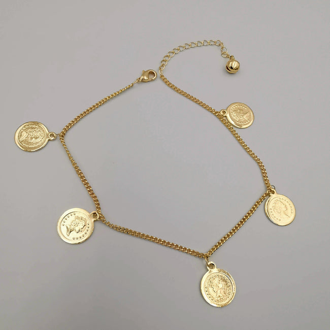 18K Yellow Gold Plated Coin Anklet - Offer Hunts