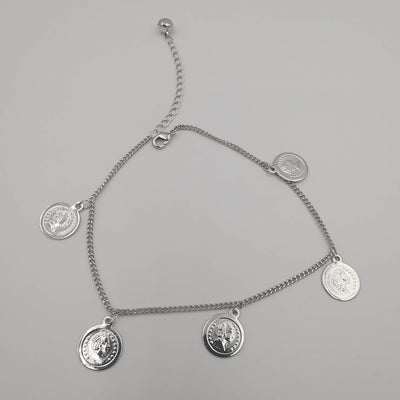 18K White Gold Plated Coin Anklet - Offer Hunts