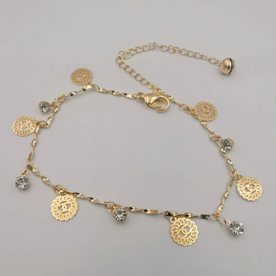 18K Gold Plated Flower ChaneI Crystal Anklet - Offer Hunts