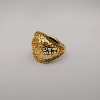Slanted Oval Engraved Ring - 24K Gold Plate - Offer Hunts