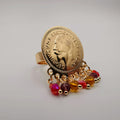 Coin Colorful Dangler Ring - Adjustable Size - 18K Gold Plate - Offer Hunts