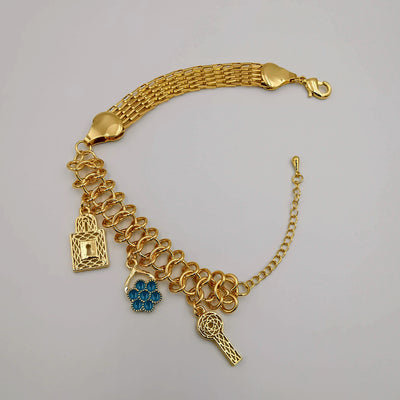 24K Gold Plated Flower Key Bracelet - Offer Hunts