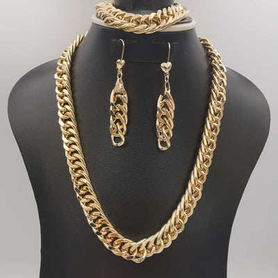 24K Gold Plated Chain Set - Necklace + Bracelet + Earrings - Offer Hunts
