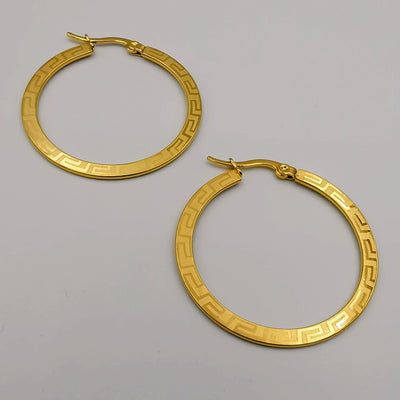 24K Gold Plated Engraved Round Earrings - Multiple Sizes - Offer Hunts