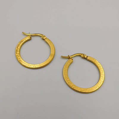 24K Gold Plated Engraved Round Earrings - Multiple Sizes - Offer Hunts