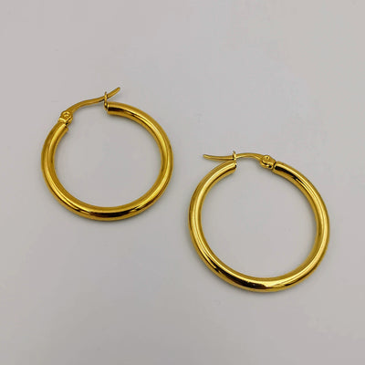 24K Gold Plated Round Earrings - Multiple Sizes - Offer Hunts