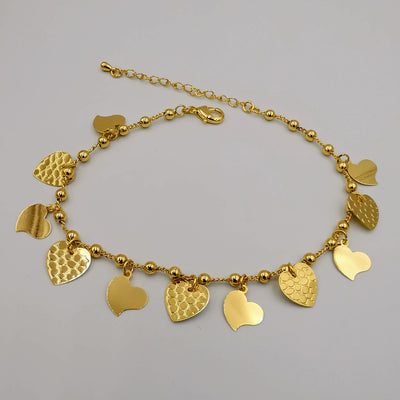 24K Gold Plated Beaded Hearts Anklet - Offer Hunts