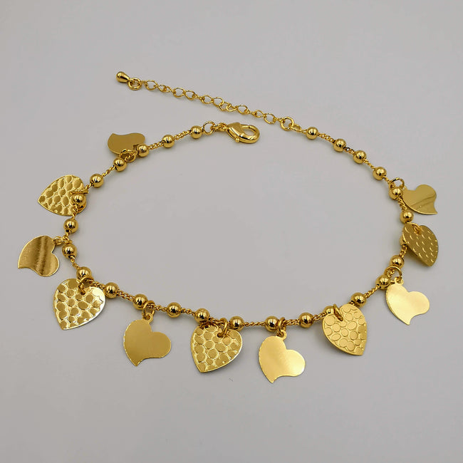24K Gold Plated Beaded Hearts Anklet - Offer Hunts