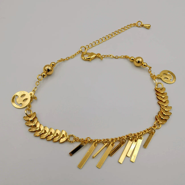24K Gold Plated Smiley Danglers Anklet - Offer Hunts