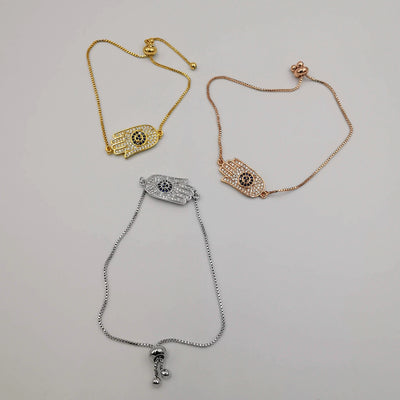 24K Gold Plated Hand of God Bracelet Set [3 Pieces] - Yellow Gold, Rose Gold and White Gold - Offer Hunts