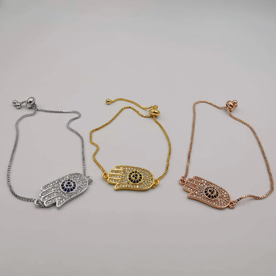 24K Gold Plated Hand of God Bracelet Set [3 Pieces] - Yellow Gold, Rose Gold and White Gold - Offer Hunts