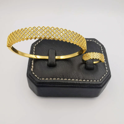 24K Gold Plated Bracelet and Ring Size 17 Set - Offer Hunts