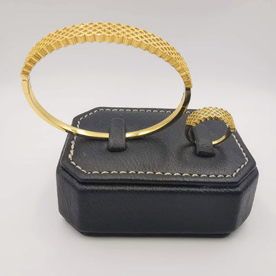 24K Gold Plated Bracelet and Ring Size 17 Set - Offer Hunts
