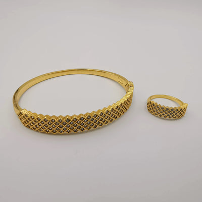 24K Gold Plated Bracelet and Ring Size 17 Set - Offer Hunts