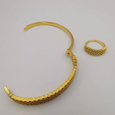 24K Gold Plated Bracelet and Ring Size 17 Set - Offer Hunts