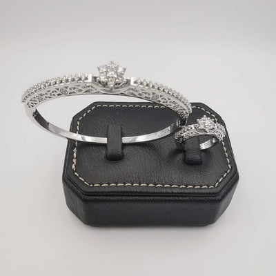 24K White Gold Plated Bracelet and Stone Ring Size 17 Set - Offer Hunts