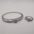 24K White Gold Plated Bracelet and Stone Ring Size 17 Set - Offer Hunts