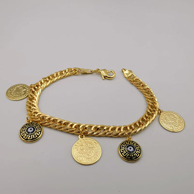 24K Gold Plated Versac.e Round Shield Coin Bracelet - Offer Hunts