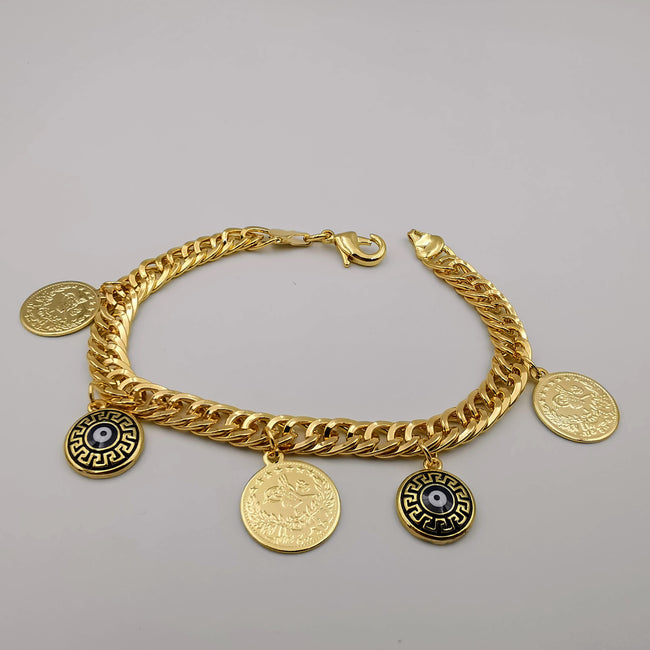 24K Gold Plated Versac.e Round Shield Coin Bracelet - Offer Hunts