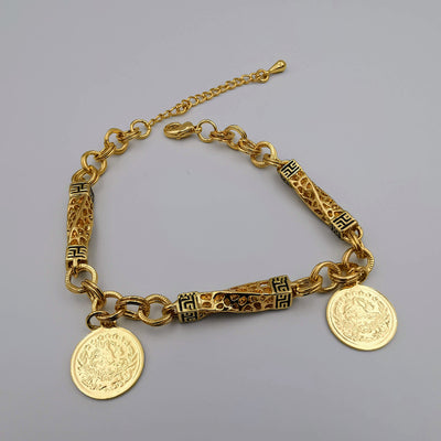 24K Gold Plated Slanted Double Coin Bracelet - Offer Hunts