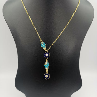 24K Gold Plated Dangling Hand + Eye Protector Necklace - Offer Hunts