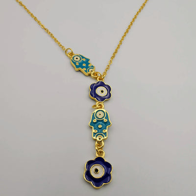 24K Gold Plated Dangling Hand + Eye Protector Necklace - Offer Hunts