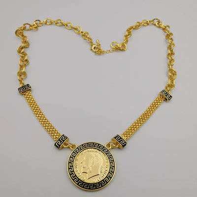 24K Gold Plated Versac.e Coin Flat Chain Necklace - Offer Hunts