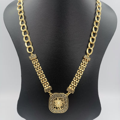 24K Gold Plated Versac.e Square Pendant Bi-Chain Necklace - Offer Hunts