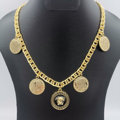 24K Gold Plated Versac.e Coin Chain Necklace - Offer Hunts