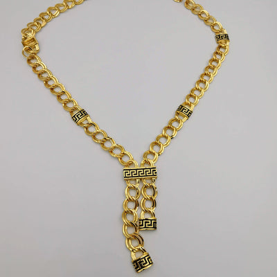 24K Gold Plated Versac.e Dual Chain Dangler Necklace - Offer Hunts