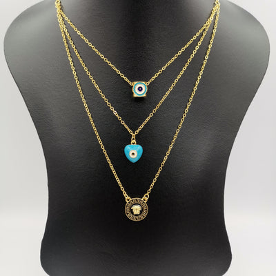 24K Gold Plated Versac.e Heart Dice 3 Layer Necklace - Offer Hunts