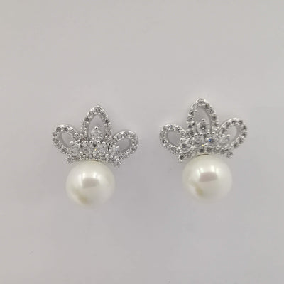 Silver Plated Pearl Crown Earrings - Offer Hunts