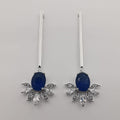 Silver Plated Blue Gem Stem Earrings - Offer Hunts