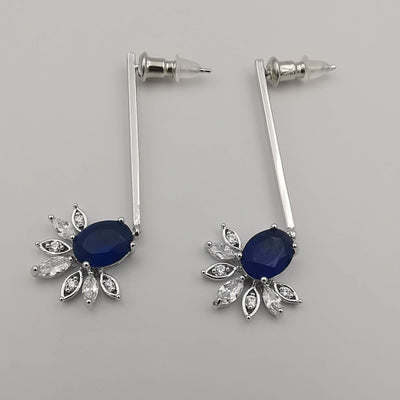 Silver Plated Blue Gem Stem Earrings - Offer Hunts