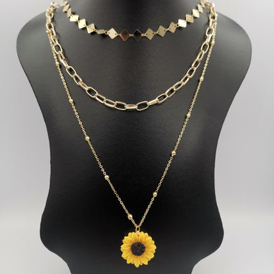Sunflower 3 Layer Necklace - GOLDEN/SILVER - 6 Designs - Offer Hunts