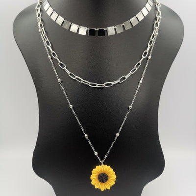 Sunflower 3 Layer Necklace - GOLDEN/SILVER - 6 Designs - Offer Hunts