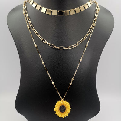 Sunflower 3 Layer Necklace - GOLDEN/SILVER - 6 Designs - Offer Hunts