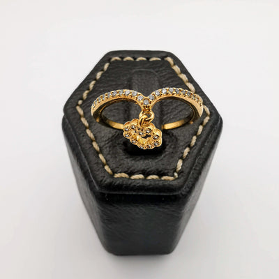 Dangling Gem Heart Ring [SIZE 18] - 18K Gold Plate - Jack Fan Collection [004] - Offer Hunts