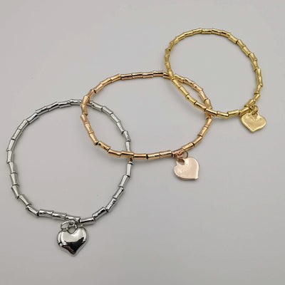 3 Elastic Bracelet Charm Set - 4 Designs - Silver + Gold + Rose Gold [Handmade[ - Offer Hunts
