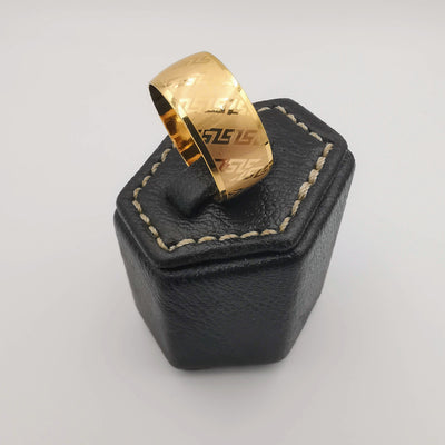 Wide Diag-Engraved Wedding Band Ring - D Shaped - 24K Rose Gold Plate - Offer Hunts