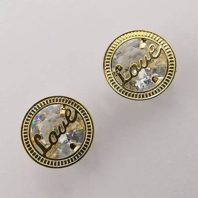 Round Love Earrings with Crystals - Golden and Silver - Offer Hunts