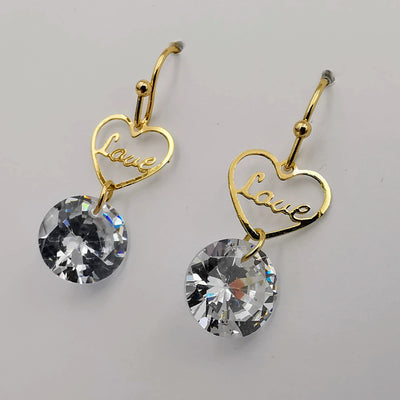 Heart with Simulated Diamond Golden Earring - Offer Hunts