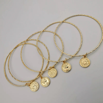 5 Piece Coin Bracelet Set - Golden and Silver - Size 65mm - Offer Hunts