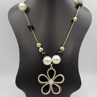 Floral Pearl Bead Necklace - Golden and Silver - Offer Hunts