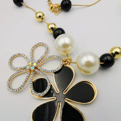 Floral Pearl Bead Necklace - Golden and Silver - Offer Hunts