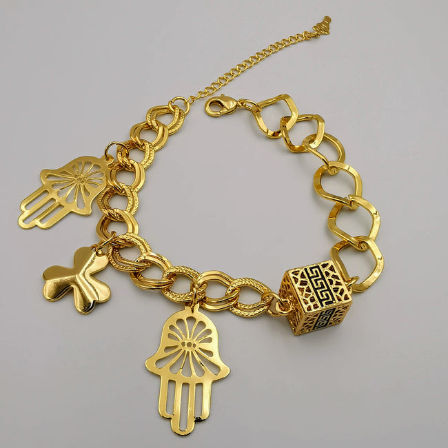 24K Gold Plated Hand Cube Chain Bracelet - Offer Hunts