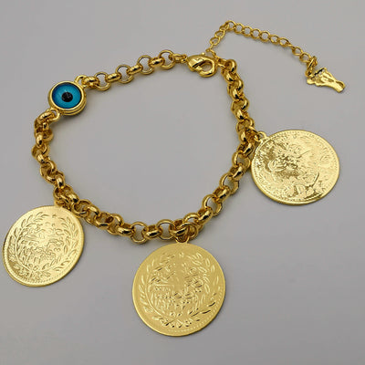24K Gold Plated Blue Eye Coin Bracelet - Offer Hunts
